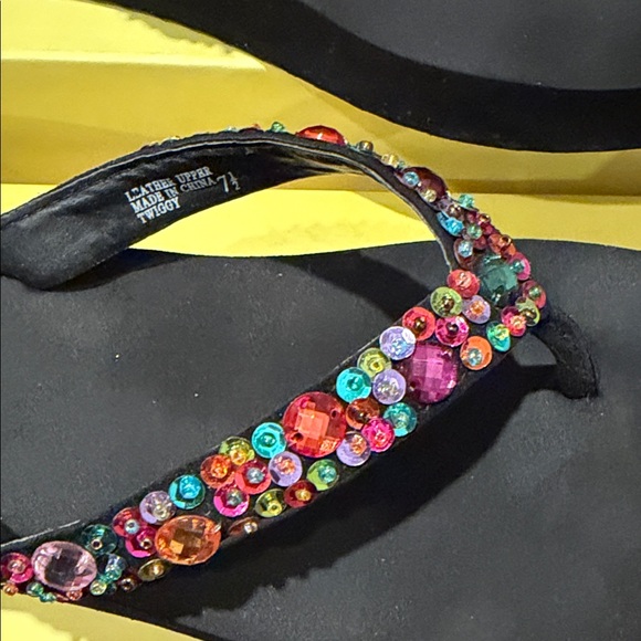 Yellow Box Women's Black Sandals with Colorful Sequins - Picture 4 of 5